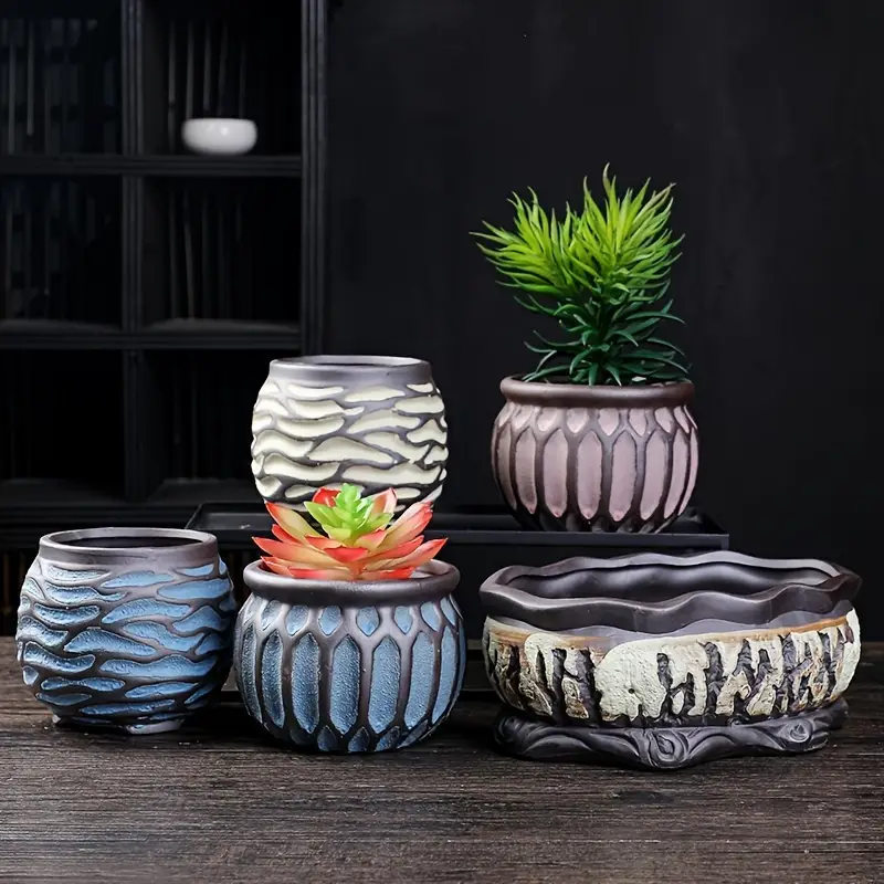 Ceramic Flower Pot, Purple Sand Flower Pot Ceramic Creative Succulent Small  Flower Pot, Bonsai Flower Pot Micro Landscape Stream Glaze - Temu