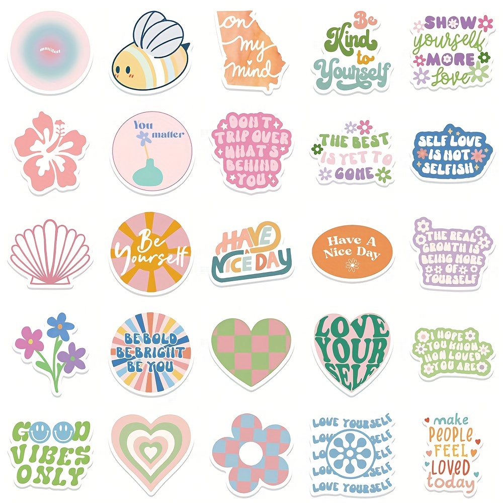 Preppy Motivational Stickers Aesthetic Waterproof Vinyl - Temu