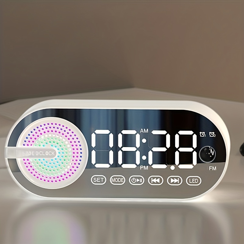 Radio despertador digital Altavoz Bluetooth, blanco Us Plug