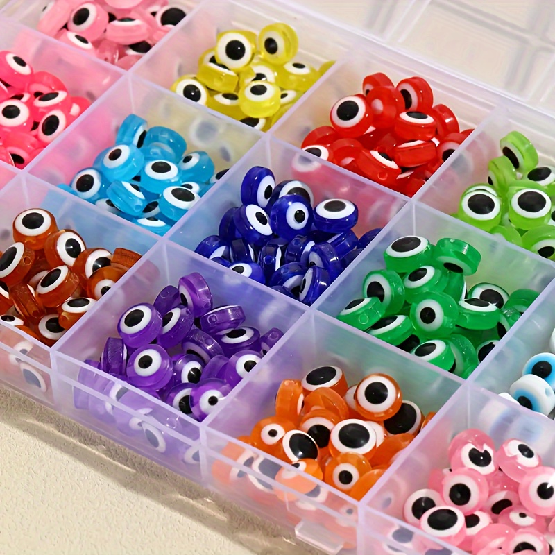 

300 Pcs Devil's Eye Design Flat Round Resin Beads Color Loose Beads, For Handmade Diy Making Jewelry Necklace Bracelet Earring Jewelry Accessories Materials