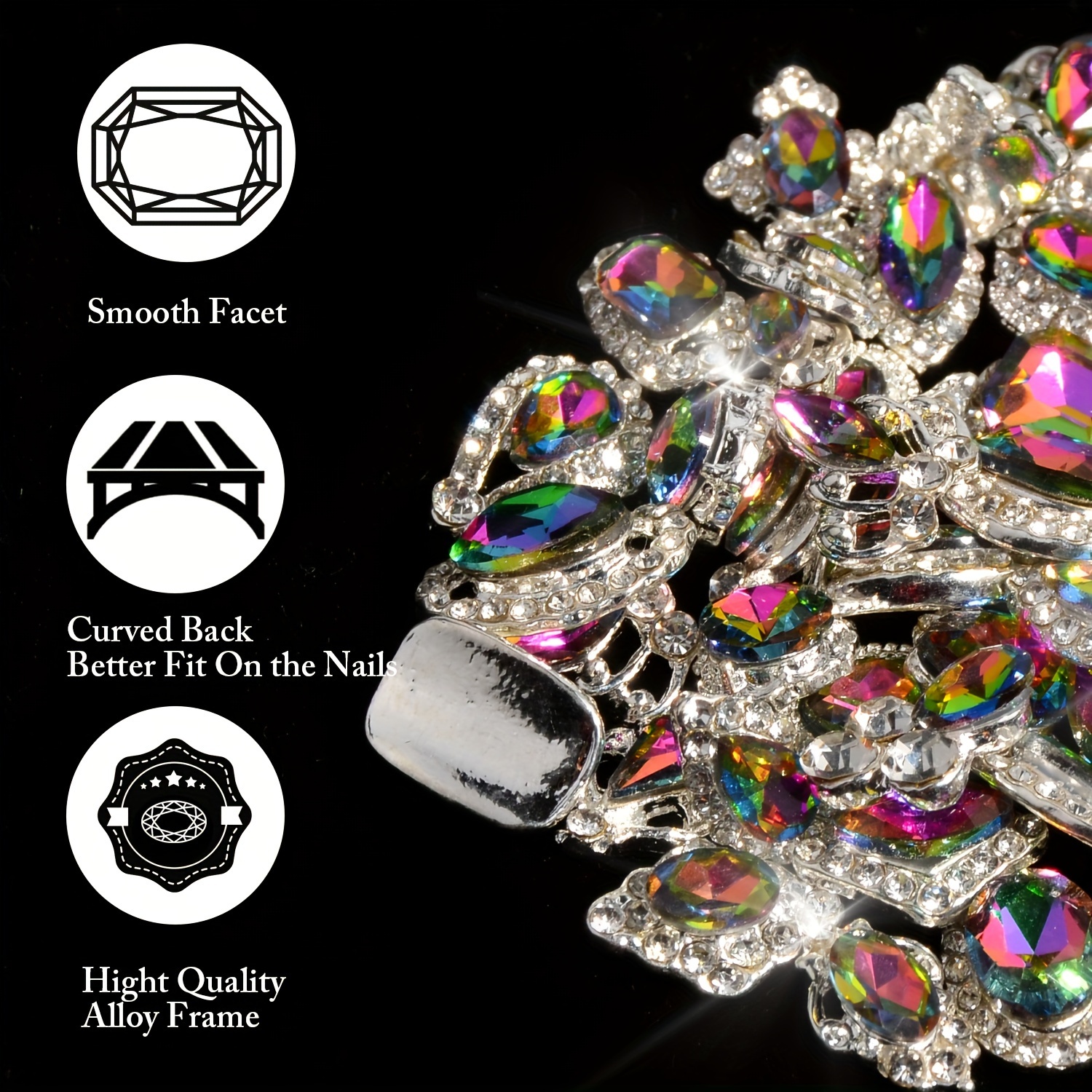 1Box 3D Alloy Nail Charms Mixed Metal Gems Nail Diamonds Rhinestones Nail  Decors