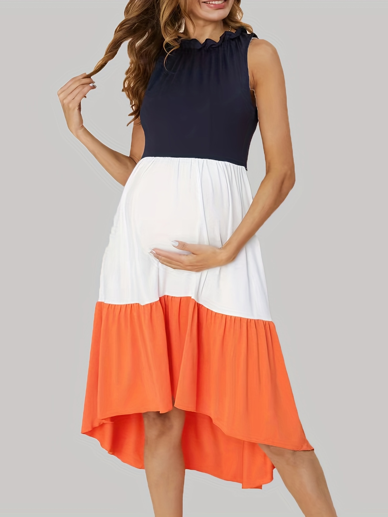 Block Sleeveless Mature Maternity Breastfeeding Dress