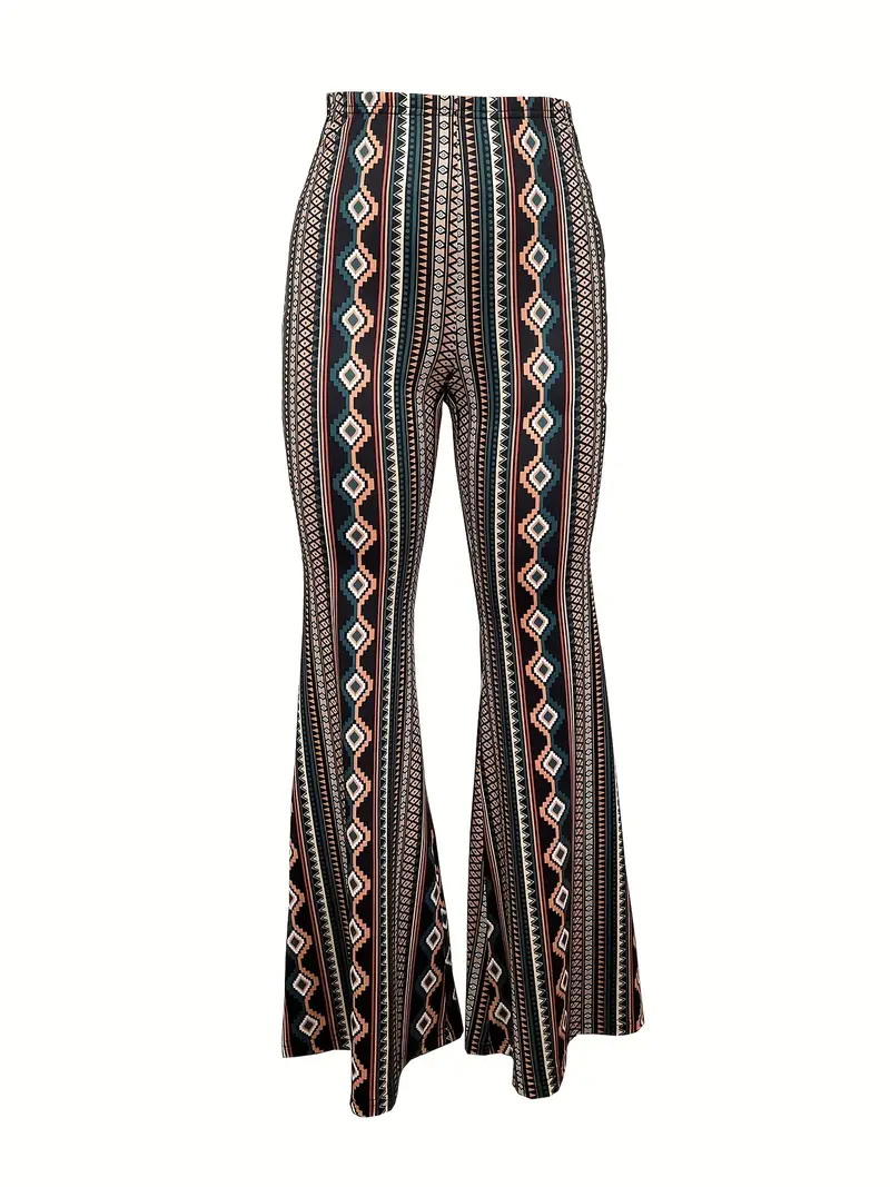 Geo Print Flare Leg Pants Boho Forbidden Pants Summer - Temu Republic of  Korea