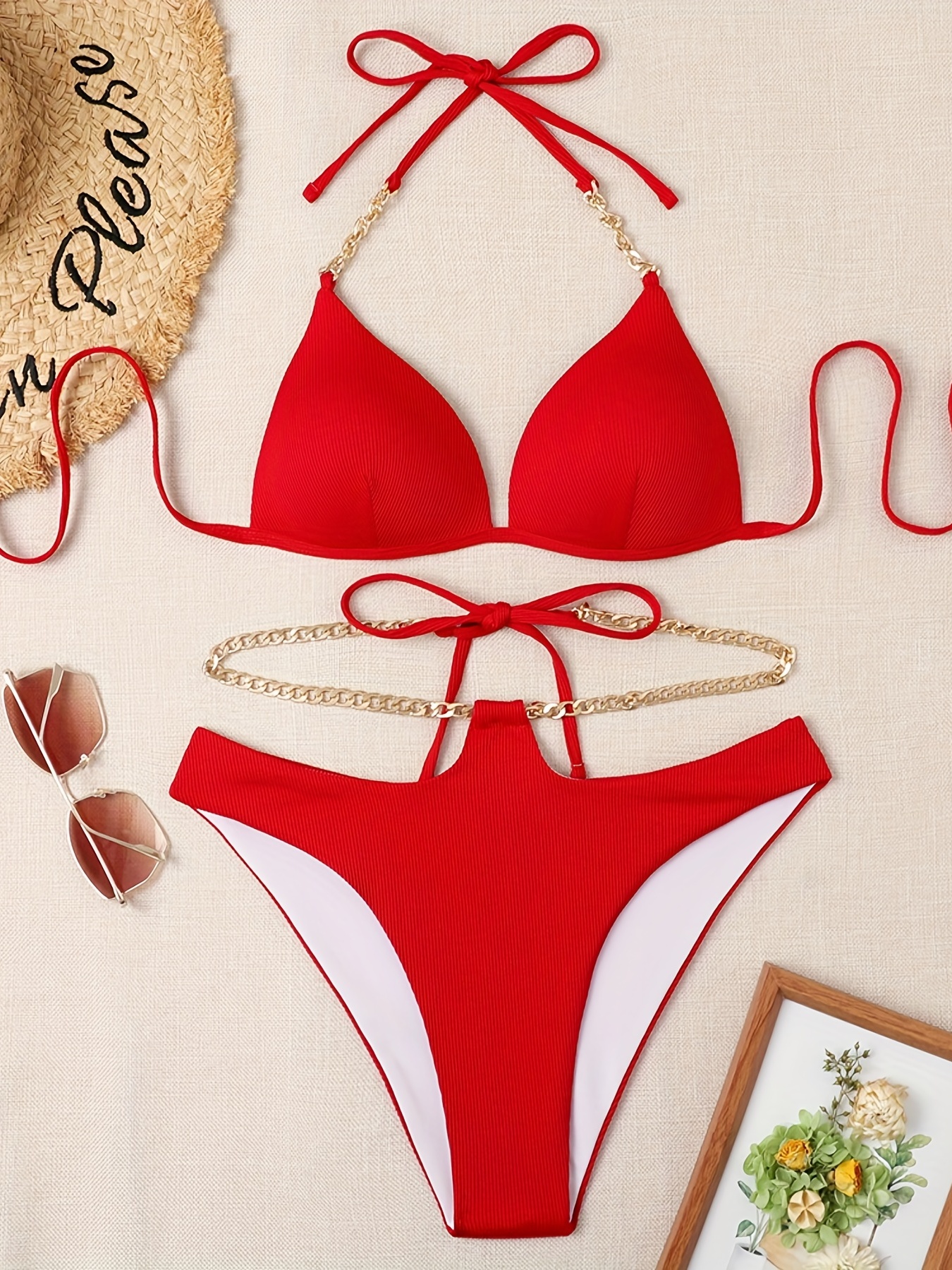 Swimsuits for Women 2 Piece Women Sexy Solid Push Up High Cut Lace Up  Halter Bikini Set Two Piece Swimsuit Swimsuits Women on Clearance