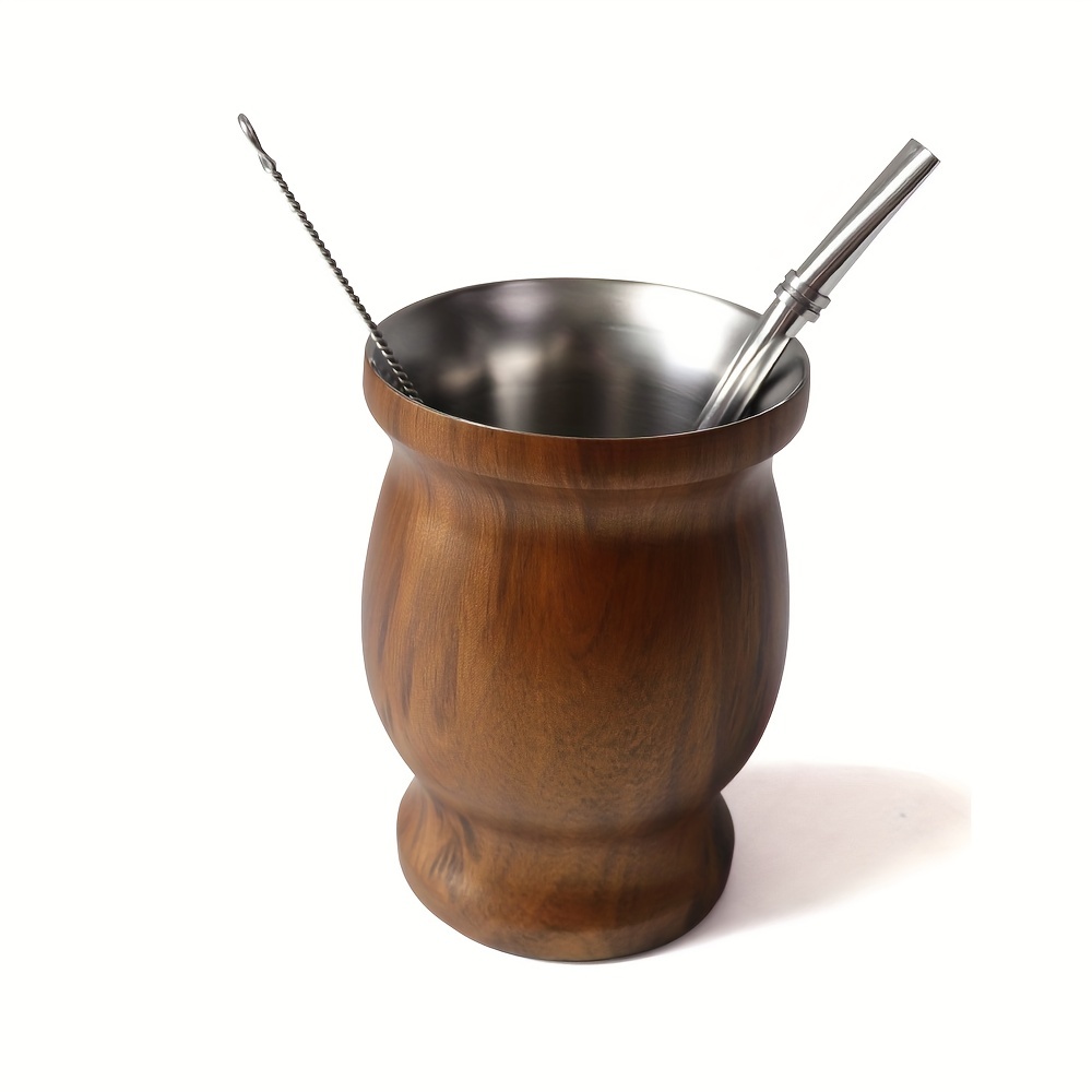 Juego de taza mate y bombilla, juego de yerba mate, incluye una copa de  yerba mate, una bombilla mate (pajita) y cepillo, doble pared de acero