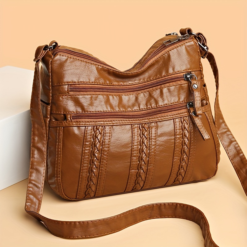 

Retro Solid Color Shoulder Bag, All-match Zipper Crossbody Bag For Women, Christmas Gift For Mom