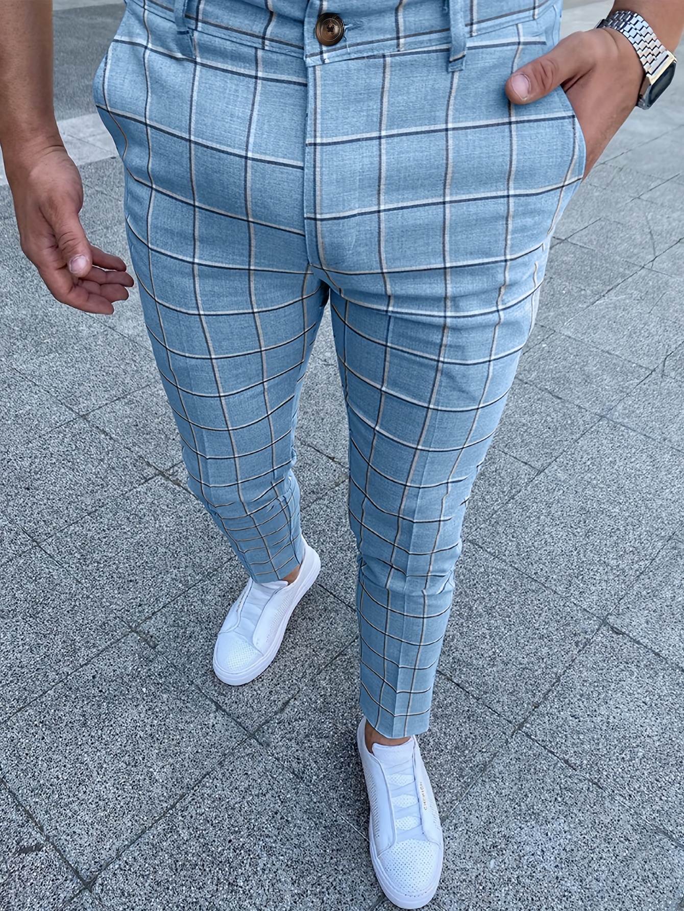 Elegant Plaid Slacks Men's Casual Vintage Style Slightly - Temu