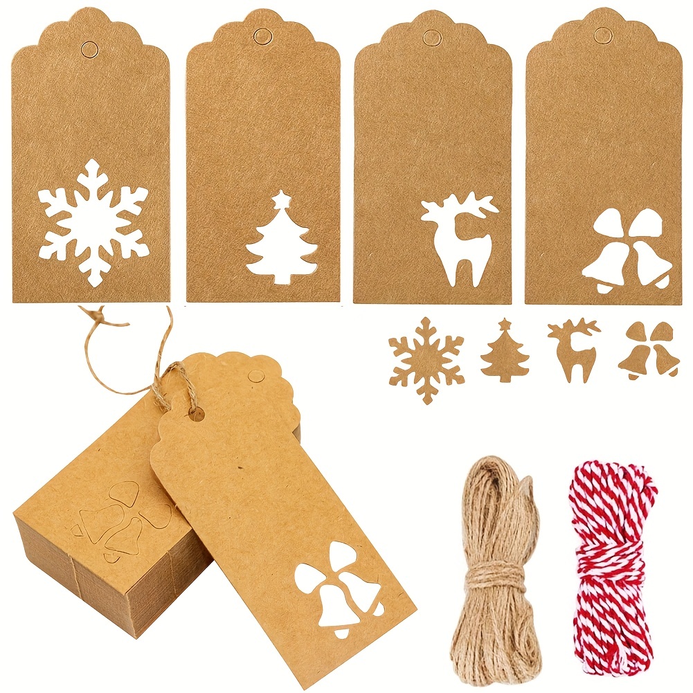 Merry Christmas Tags With Ropes Kraft Paper Card Gift Label - Temu