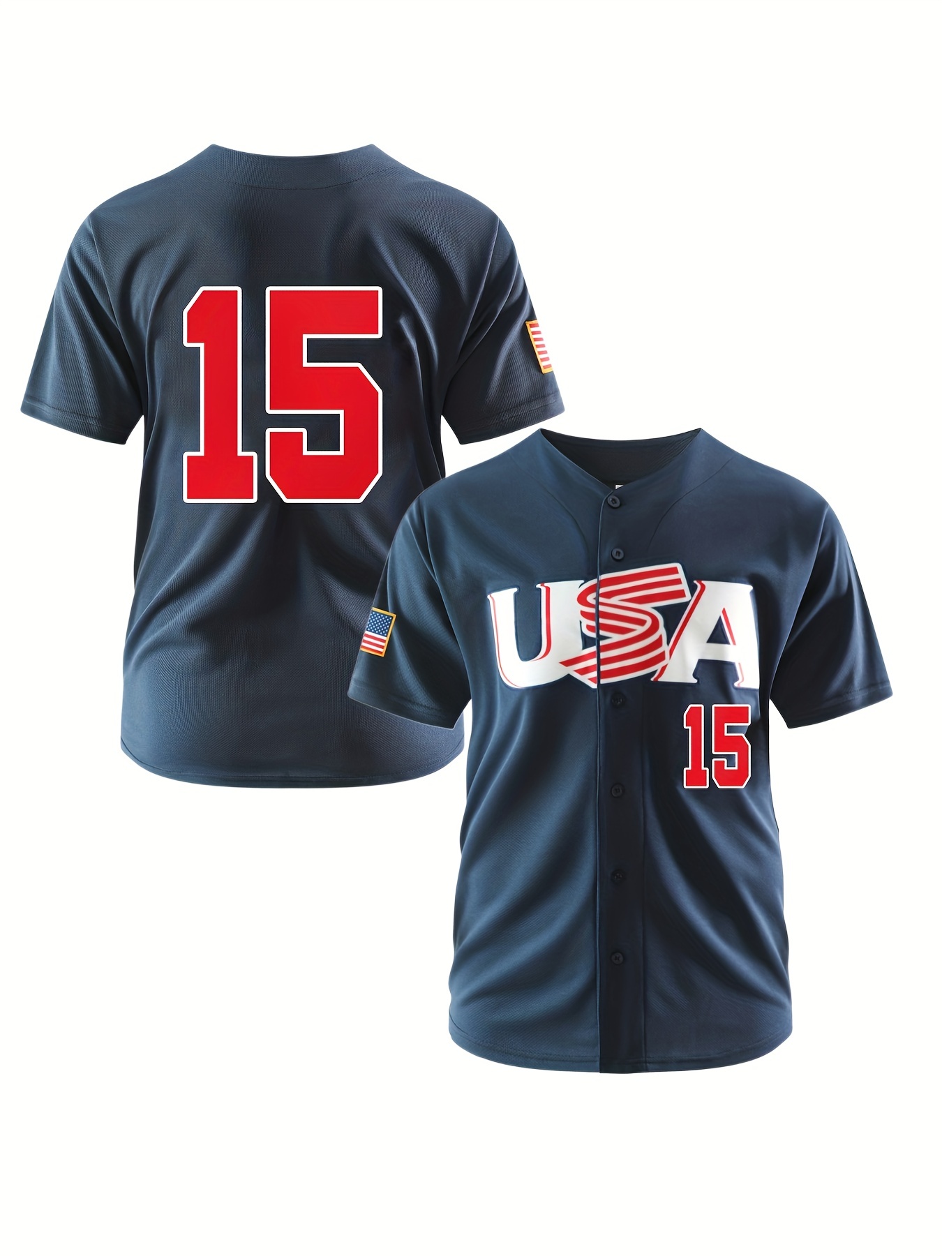 Men's #15 Usa Baseball Jersey, Retro Classic Baseball Shirt, Breathable  Embroidery Button Up Sports Uniform For Party Festival Gifts - Temu