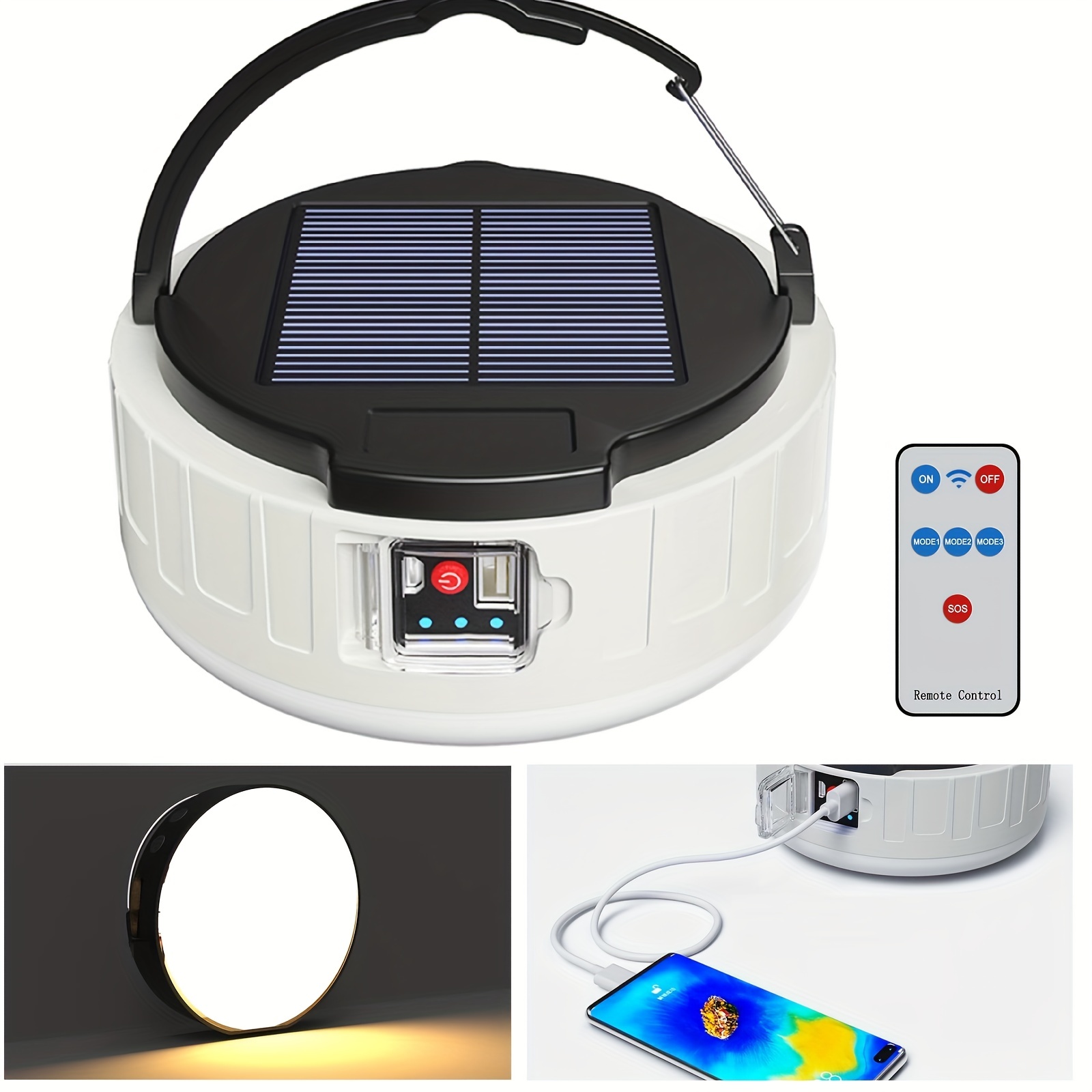 Linterna solar portátil impermeable para acampar con función de carga de  teléfono