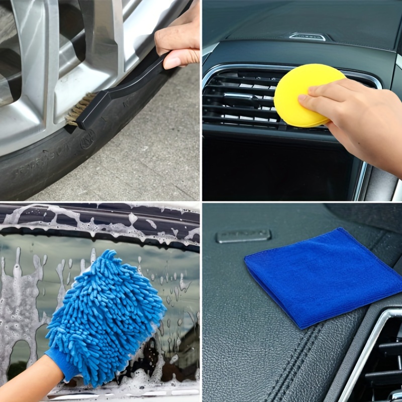 Kit de microfibres, gants & brosse pour nettoyage voiture 