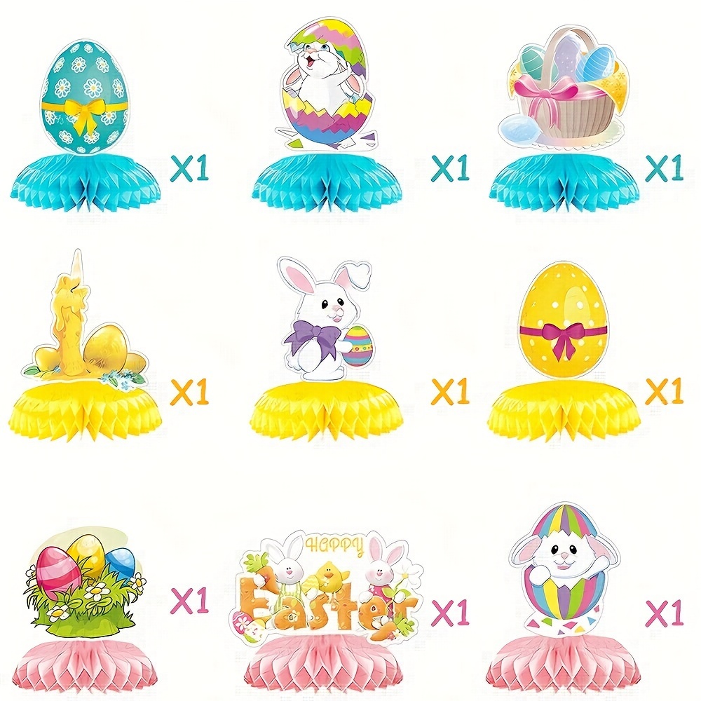 9pcs easter honeycomb centerpieces happy easter bunny easter egg centerpieces 3d desktop honeycomb for spring easter bunny photo props party supplies