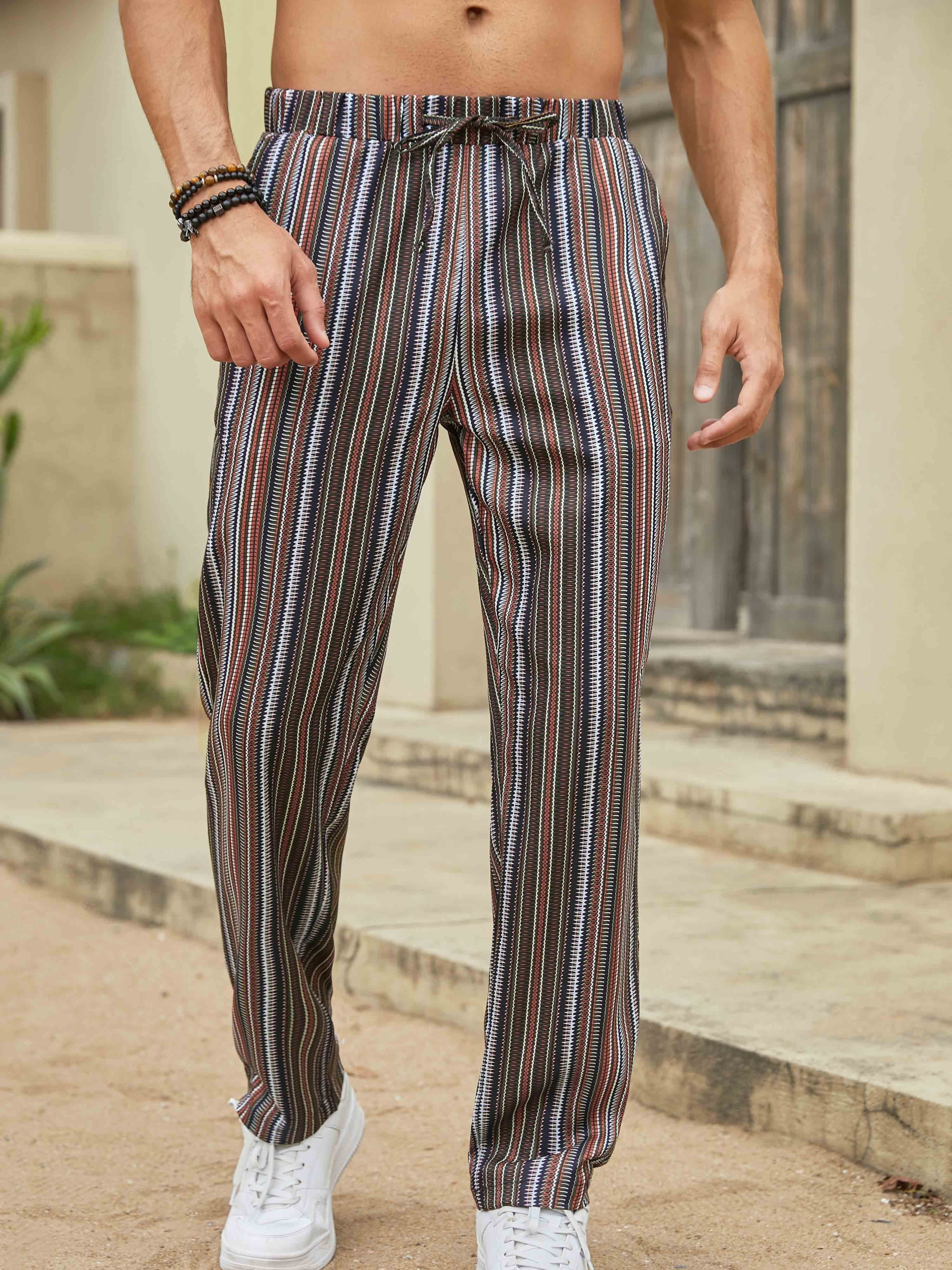 Stylish Vertical Striped Pattern Print Hawaiian Beach Pants - Temu Canada