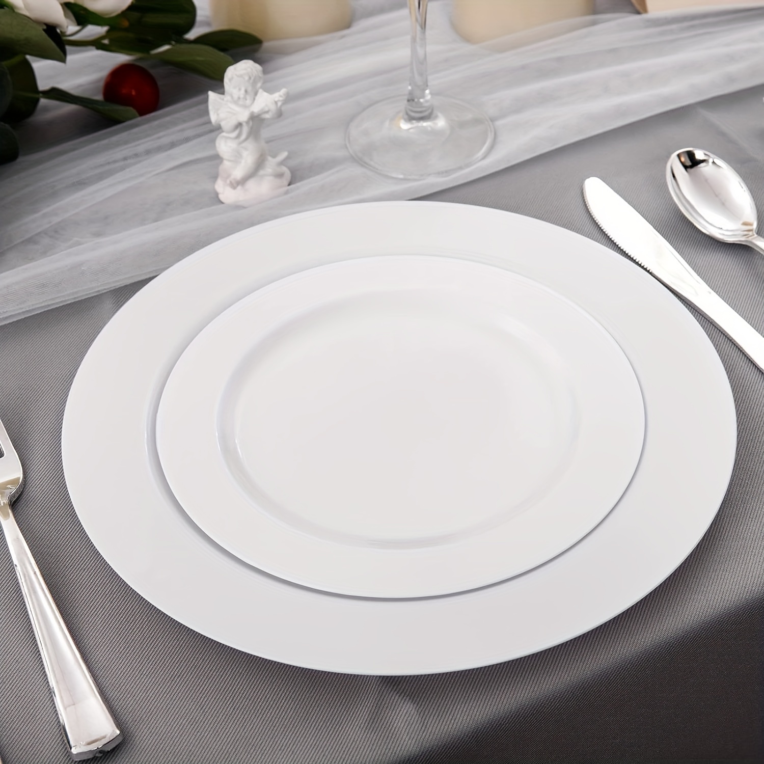 Assiette plate Octogonale blanche - Ensemble à table