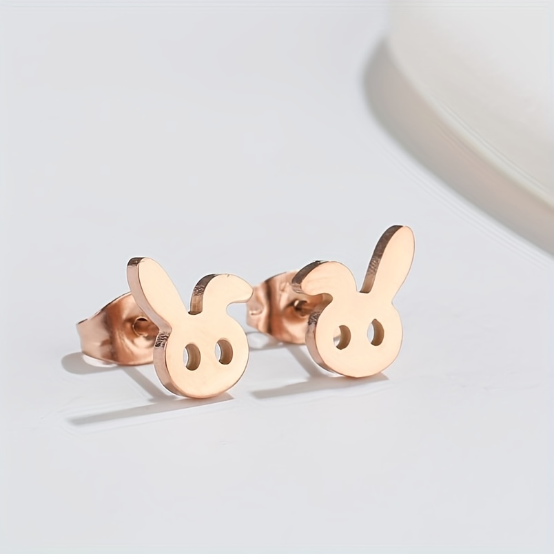 Surgical Steel Flat Back Stud Earrings Animal Head Rabbit - Temu