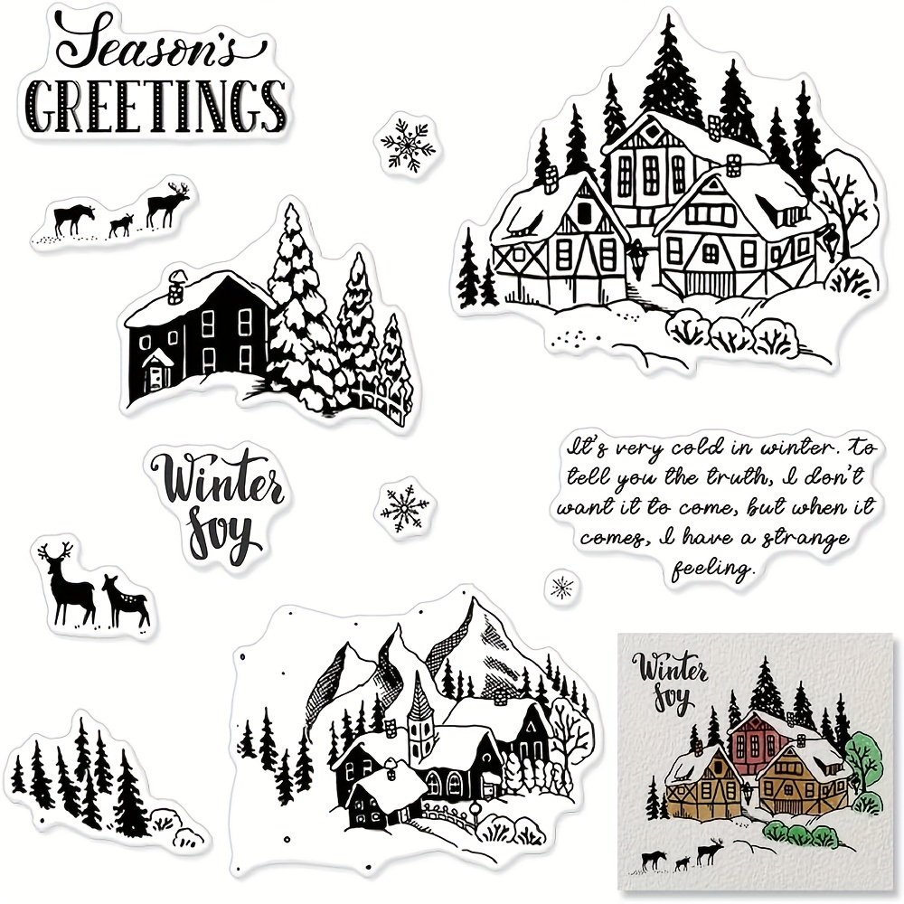 Christmas Greeting Words Clear Stamps for Card Making Snowflakes