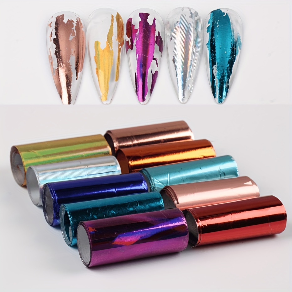 10 Colors Sparkling Nail Foils With Mirror Effect Charms - Temu