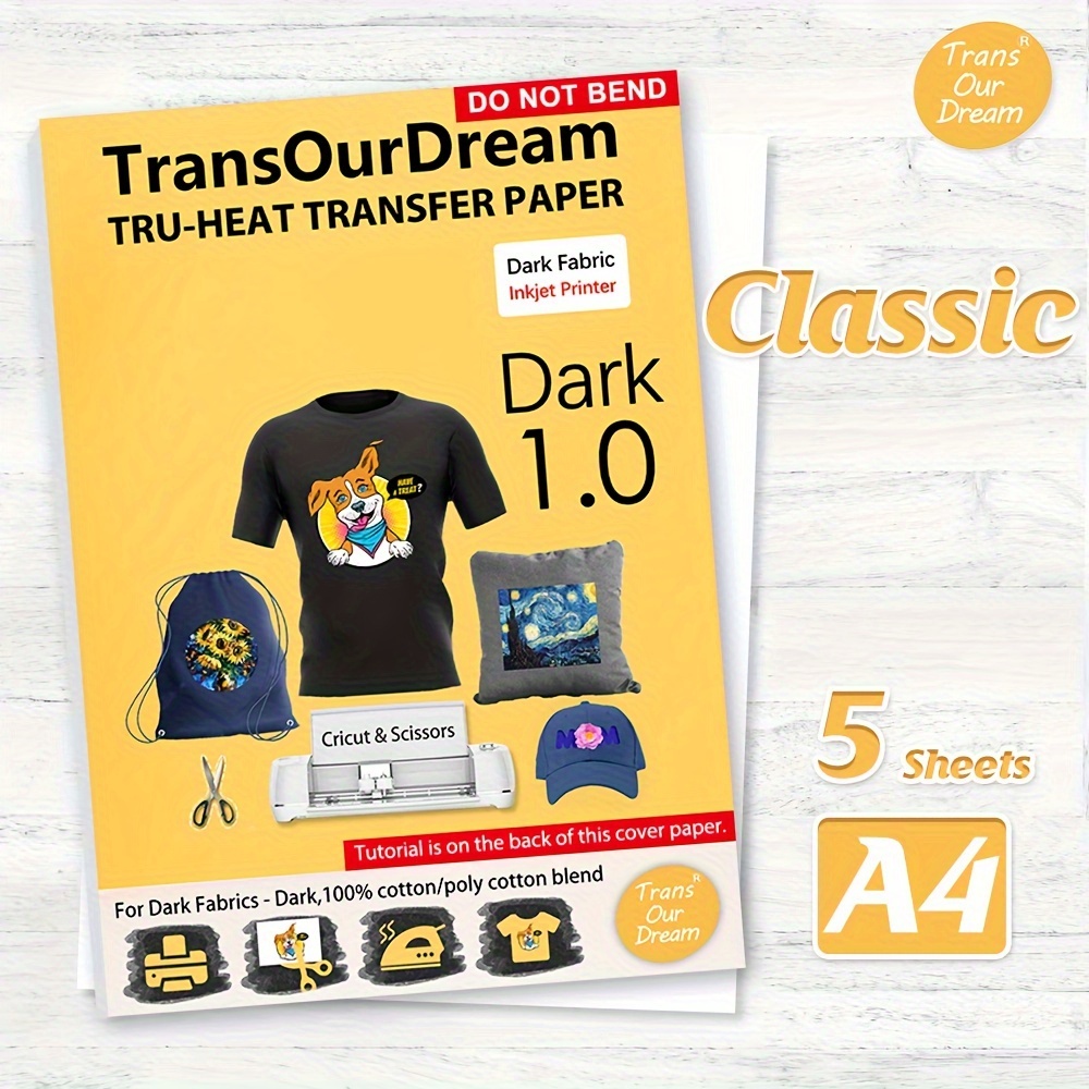 Papel de transferencia de calor para tela oscura, papel de transferencia de  inyección de tinta para camisetas, paquete de cliente de 10 hojas, por