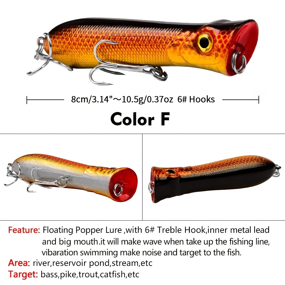 1pc Bionic Fishing Lure - Popper Tackle With Treble Hooks For Pond