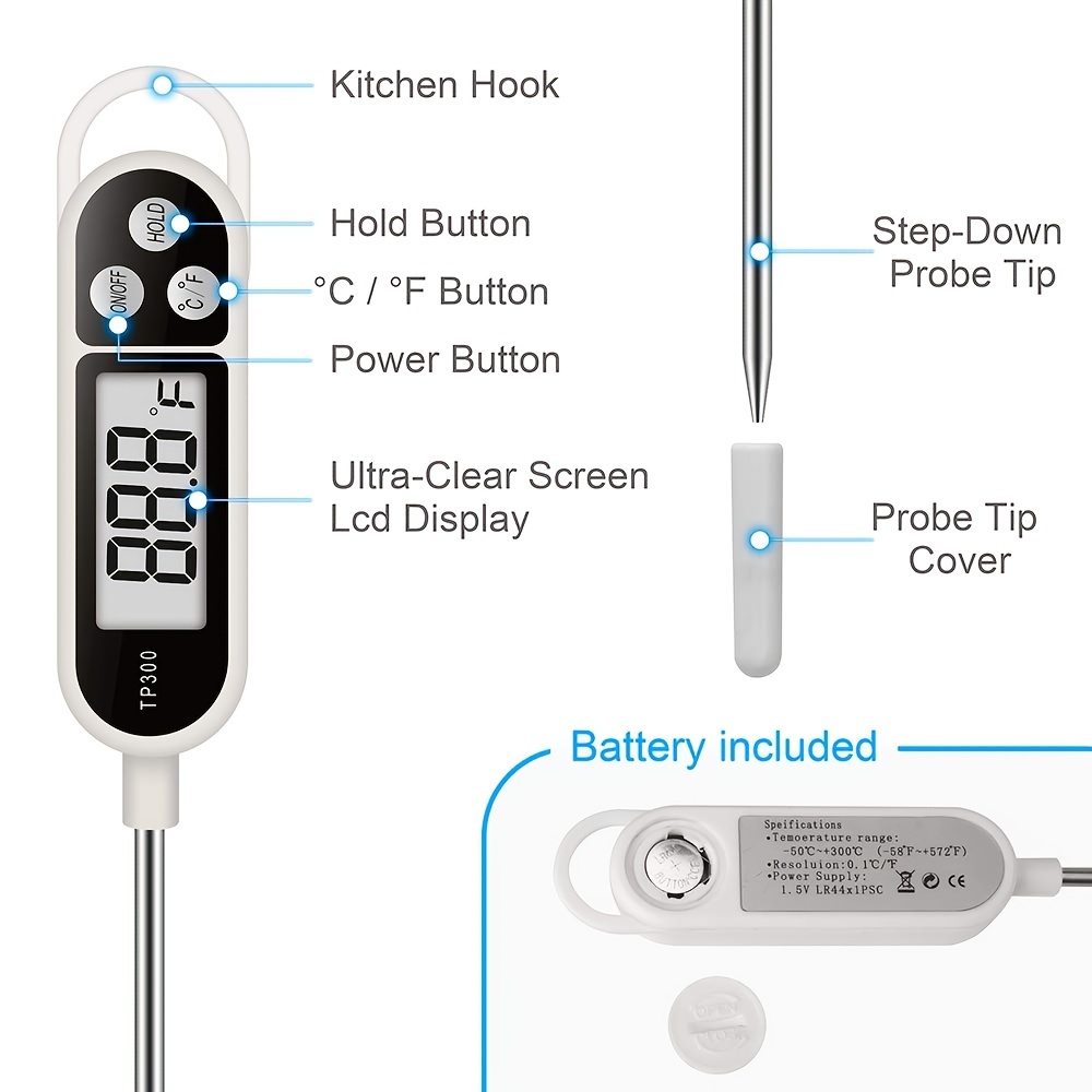 Tp-101 Digital Meat Thermometer For Cooking Food Kitchen Bbq Probe Water  Milk Oil Liquid Oven Temperature Measurement For Large Restaurant Kitchen,  Digital Temperature Sensor Meter (battery Included) - Temu