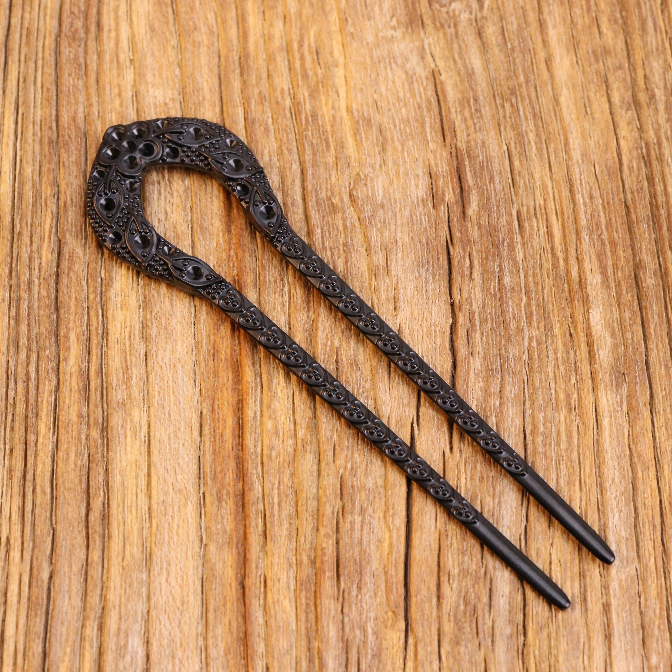 Image of 1pc Vintage Style Hair Clip Leaf Hair Clip Black Hair Stick Women's Hair Accessories