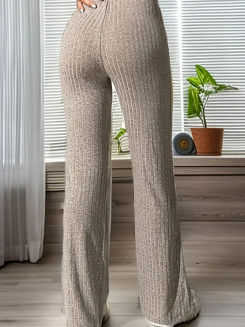 Solid Ribbed Lounge Pants, Casual & Soft Elastic Waistband Pants, Womens  Loungewear & Sleepwear