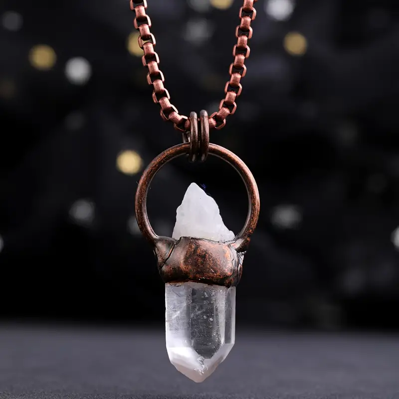 1pc Copper Irregular White Crystal Natural Stone Necklace, Fashion Crystal Pendant Necklace for Men,Temu