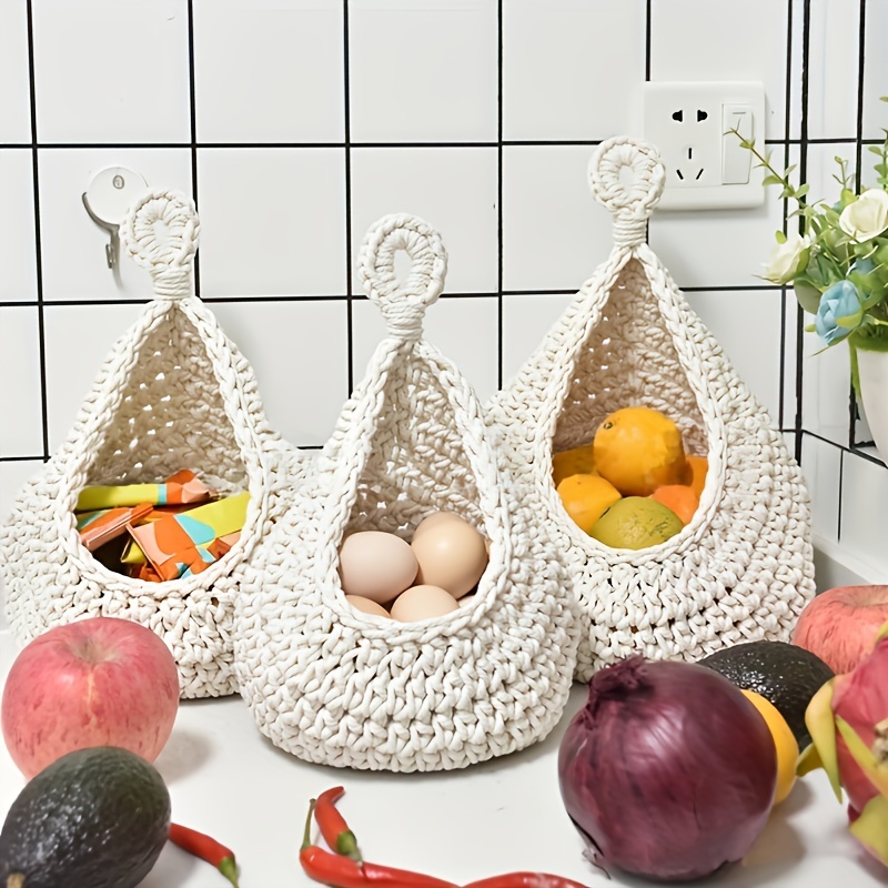 Cesta colgante de frutas para cocina, cesta de frutas para colgar en la  pared, cesta de frutas y verduras tejida a mano, cesta colgante de yute