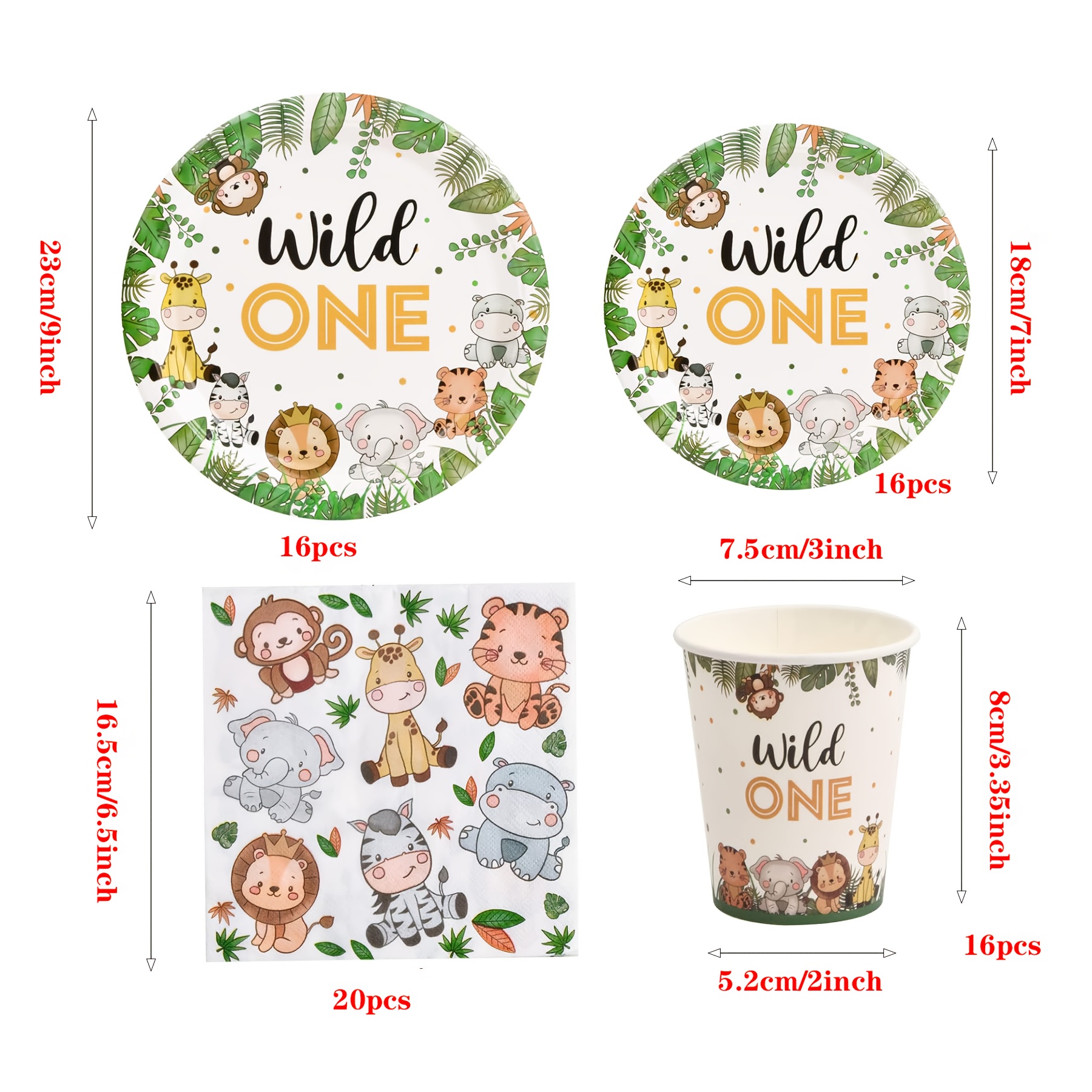 Image of 68pcs Wild 1 Birthday Decorations 1st Birthday Decorations Jungle Theme Party Supplies Tableware Includes Paper Plates Cups And Napkins Animal Jungle Birthday Decorations Dinnerware Set