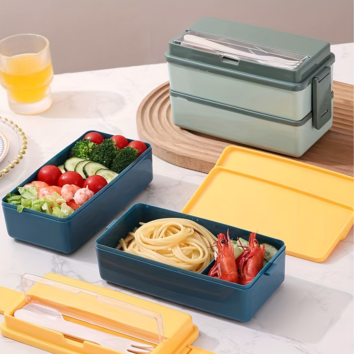 Stackable Bento Box Adult Lunch Box 2 Layers All-in-One Lunch