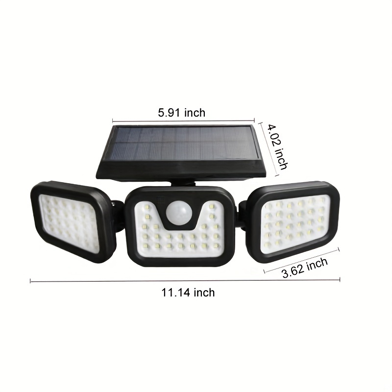 Solar Lights Outdoor, 1pc 74 LED 650LM Cordless LED Solar Motion Sensor Lights; 3 Adjustable Heads, *°Wide Angle *,, Security LED Flood Light(Daylight)