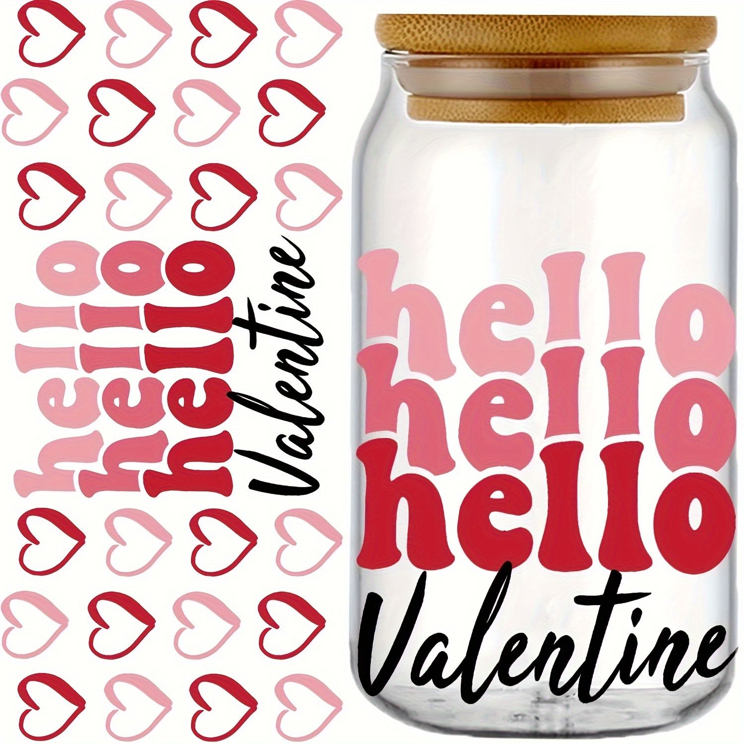 1pc Valentines Day Design UV DTF Cup Wraps For 16 Oz Glass Cup, UV DTF Cup  Wraps For Glass Cups, Wraps For Cups, Glass Stickers For Cups, Cup Decals