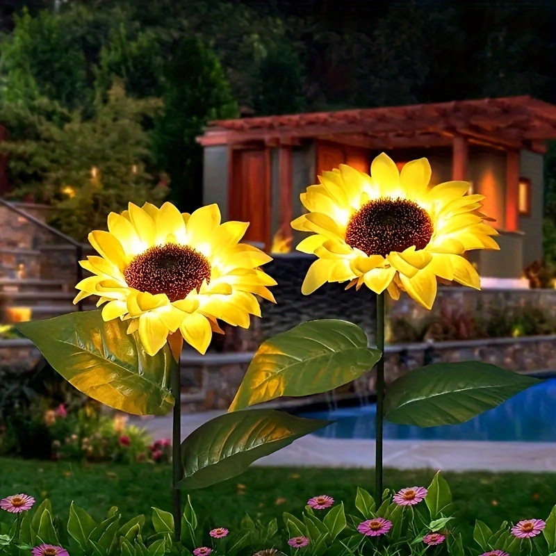 2pcs Luz Solar Jardín Girasol Luz Decorativa Led Iluminación - Temu