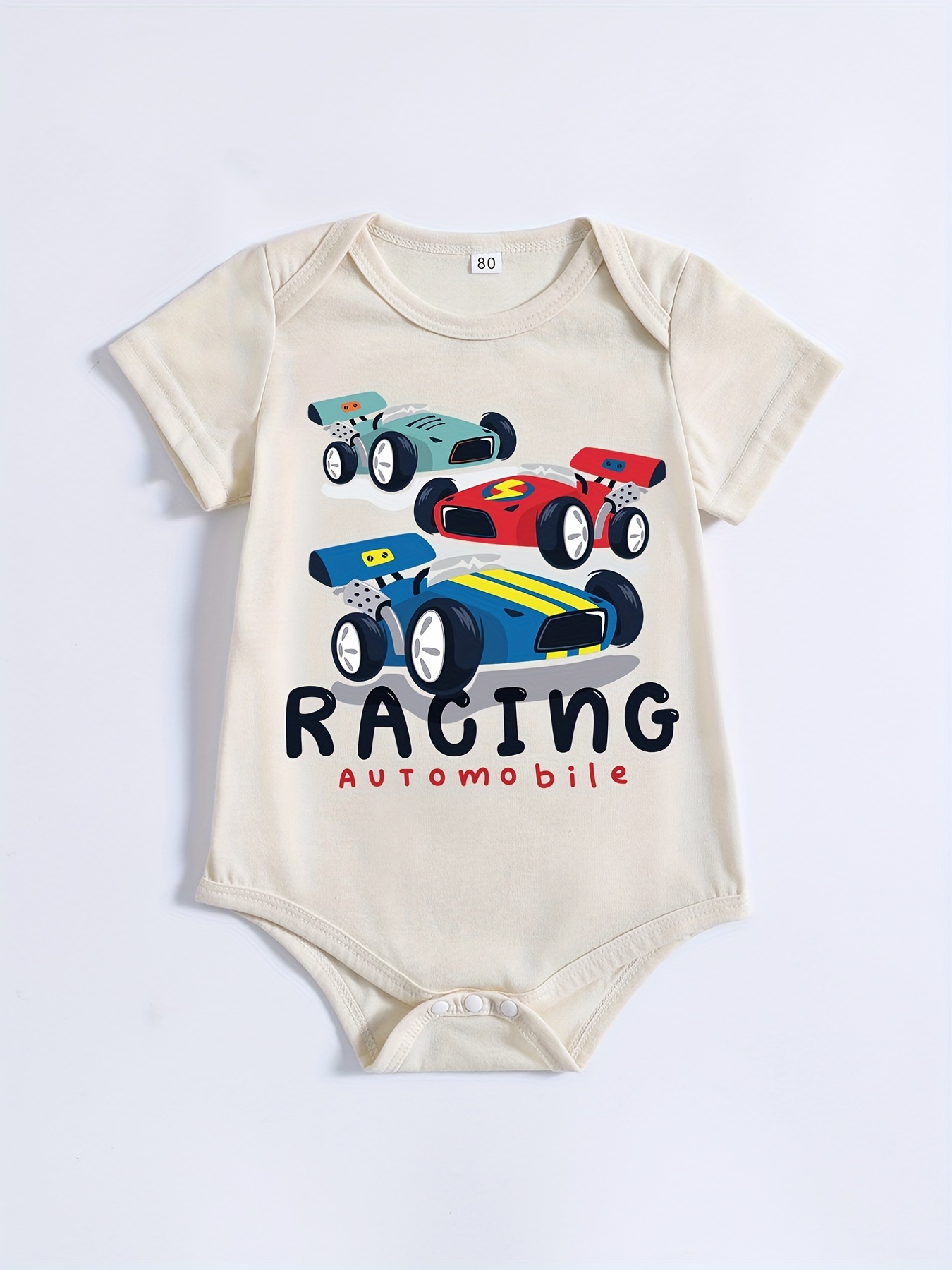 Baby Cute Letter Print Racing Automobile Graphic Bodysuit - Temu