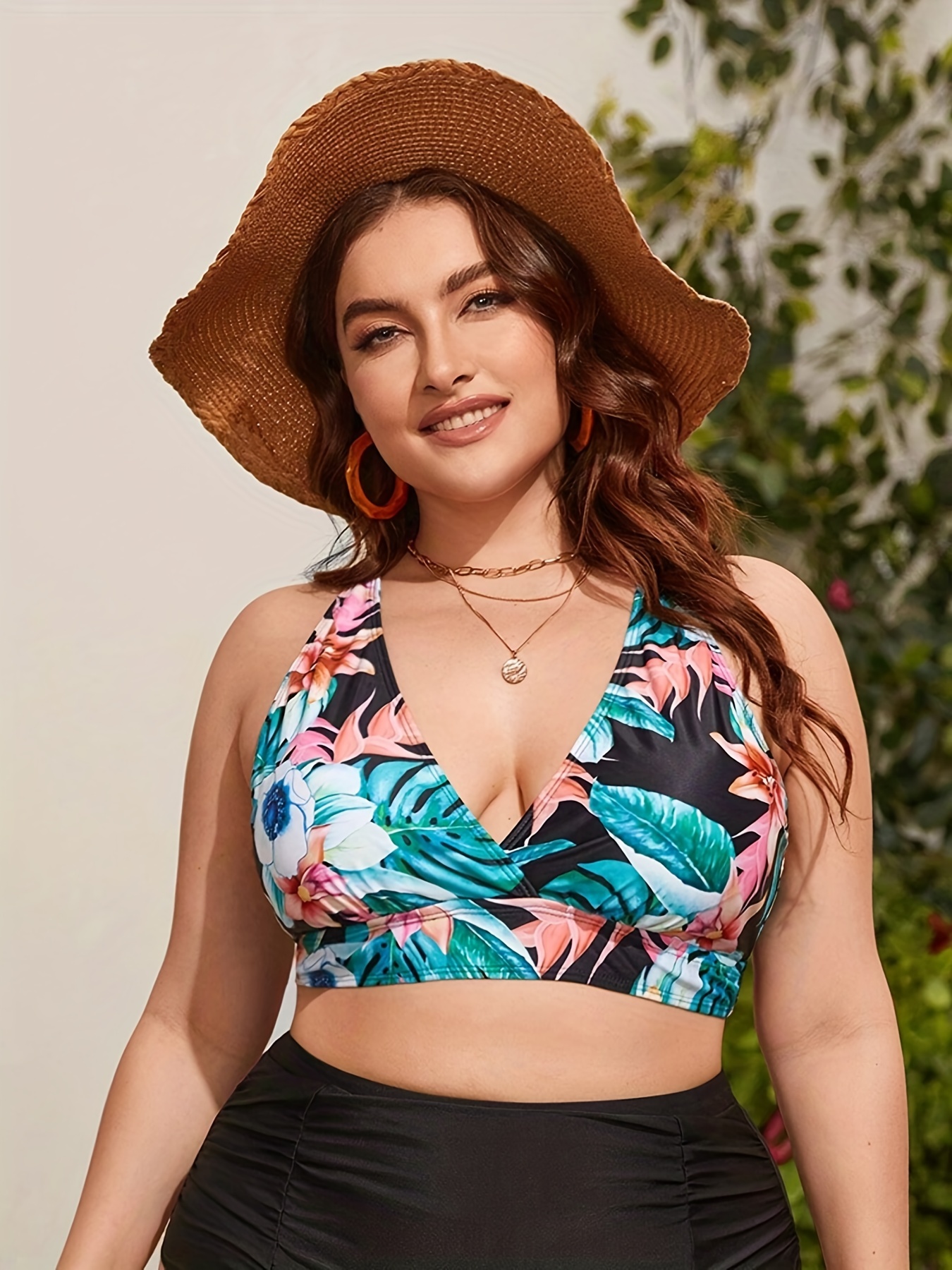 Plus Size Sexy Bikini Top Women's Plus Camo Print Tie Front - Temu