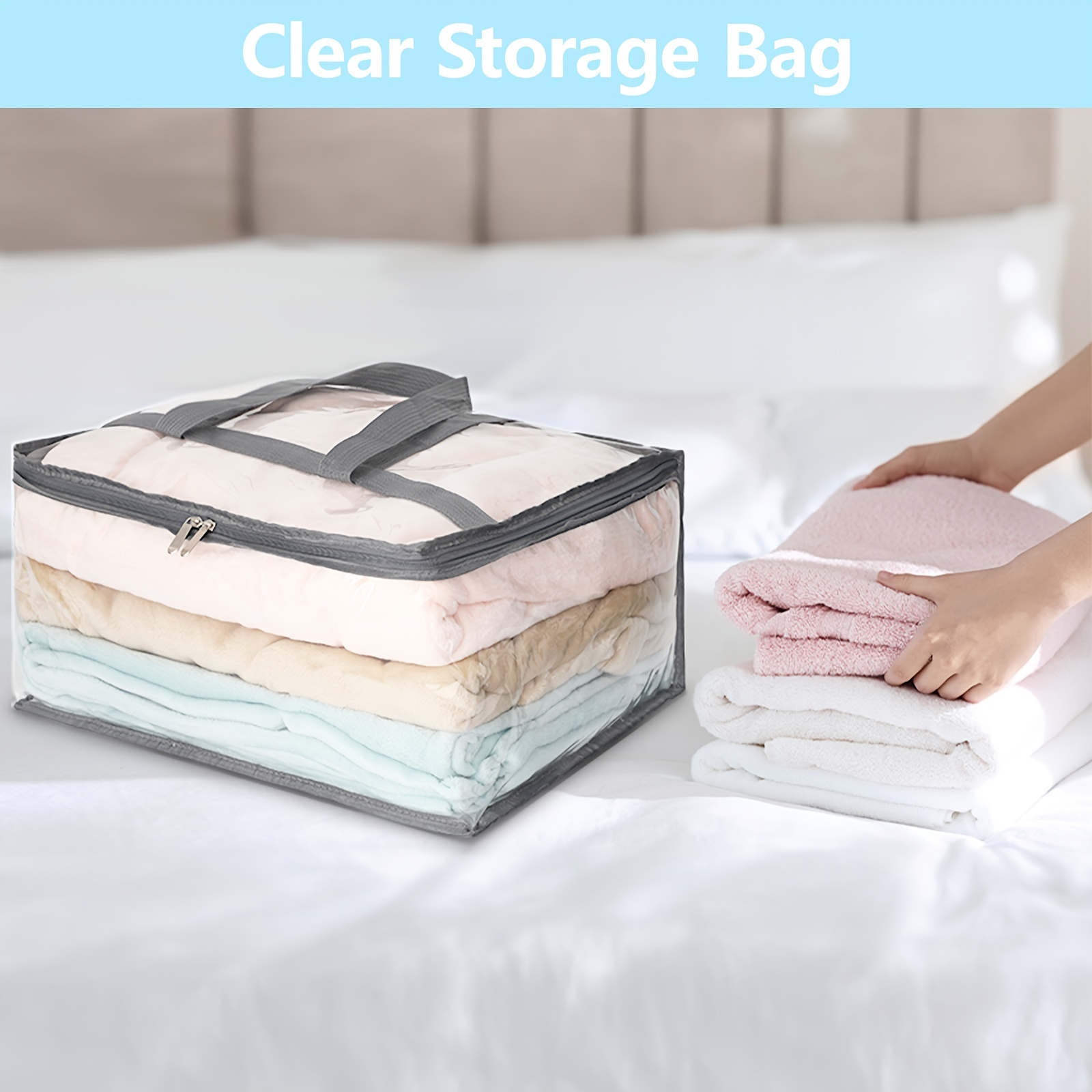 Large Clothes Storage Bag, Zipper Clothes Organizer With Handle, Space  Saver Containers For Bedding - Temu