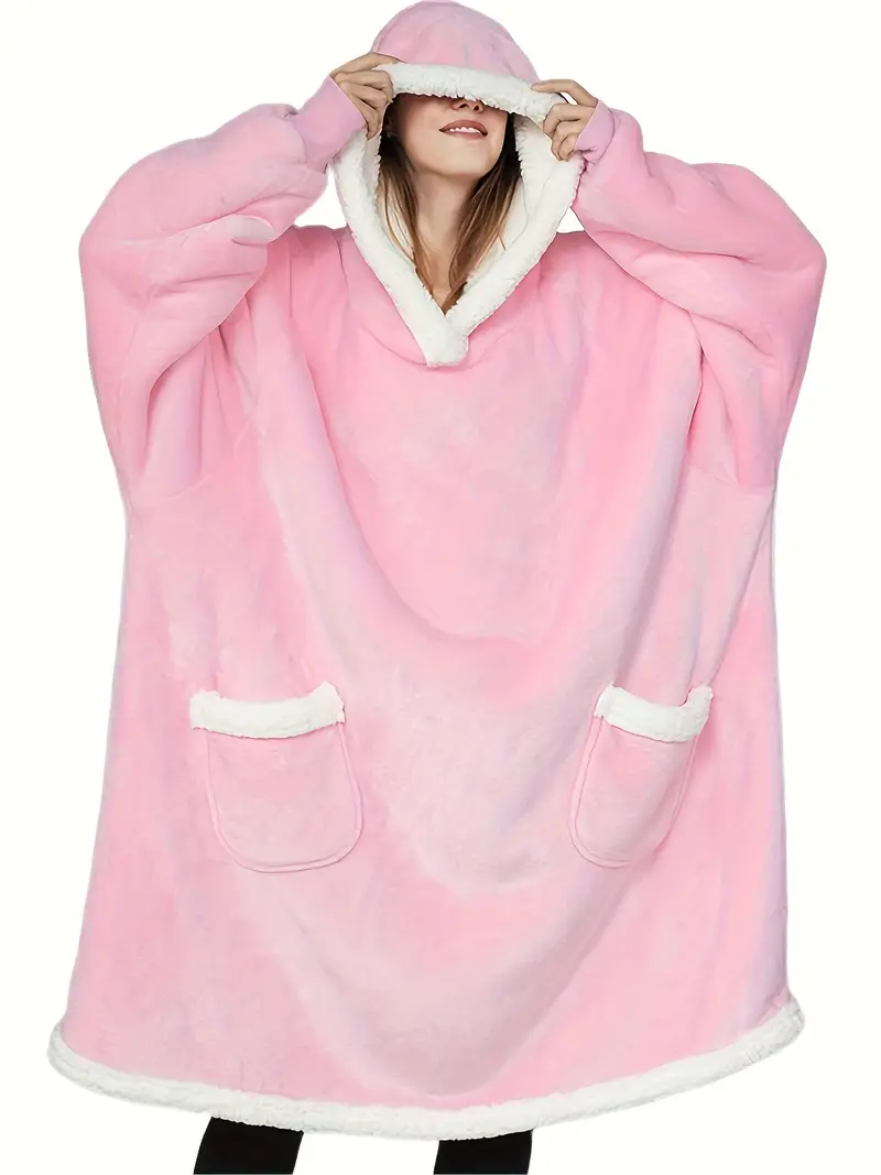 Plus Size Fleece Blanket Hoodie Fluffy Lounge Robe Women's - Temu Canada