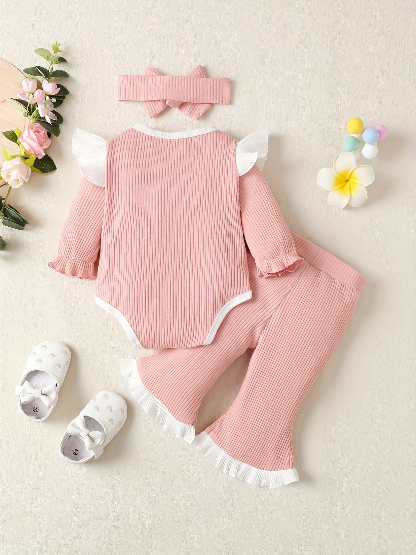 Newborn Baby Girl Clothes Infant Baby Romper +Pants + Headband Outfits Set,Temu