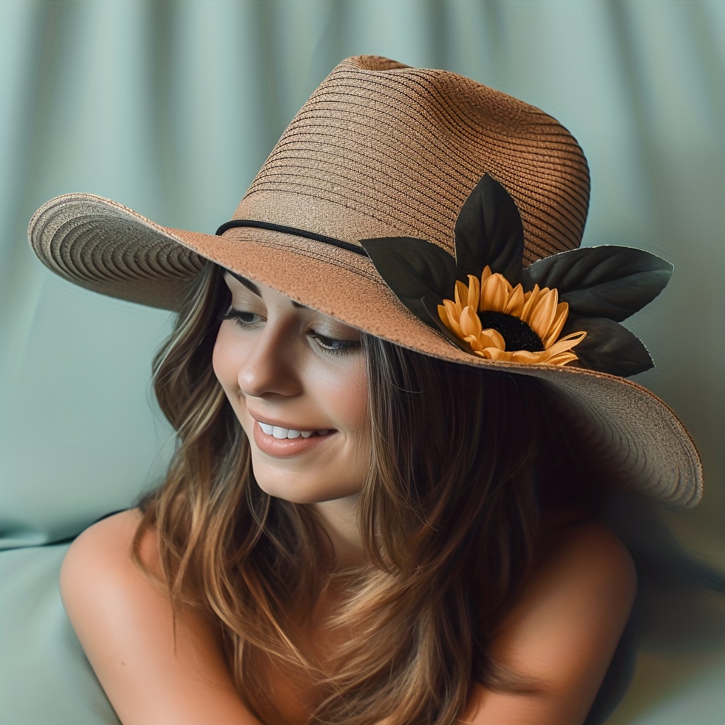 Foldable Sunflower Sun Hat Wide Brim Packable UV Protection Floppy Beach Hat