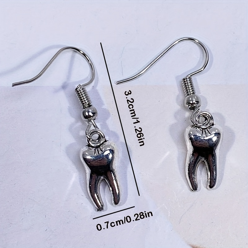 Teeth Earrings, Tooth Earrings, Mall Goth Gothic Girl Punk Rock Aesthetic,  Spooky Silver Jewelry Fish Hook Stainless Steel 