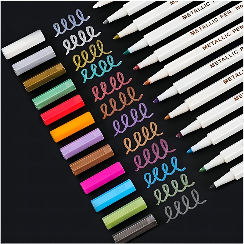 12 Colors Metallic Marker Pens fine Point Metallic Pen Black - Temu