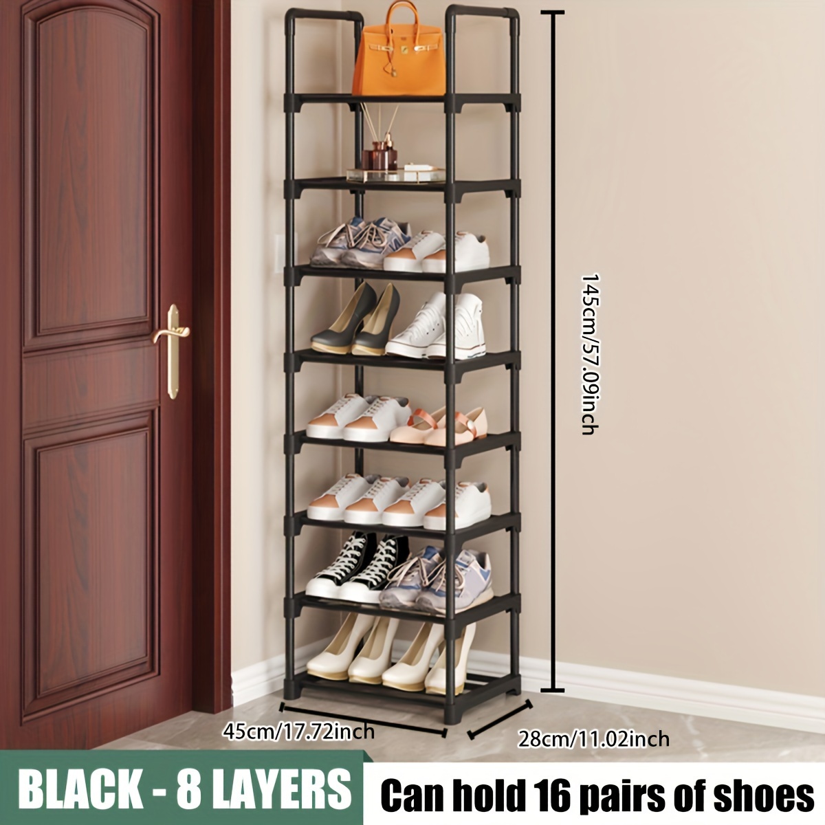 4-tier Black Home Entrance Shoe Rack, Small & Simple Plastic Shoe Organizer,  Space-saving Storage Shelf For Dormitory, Bedroom, Balcony
