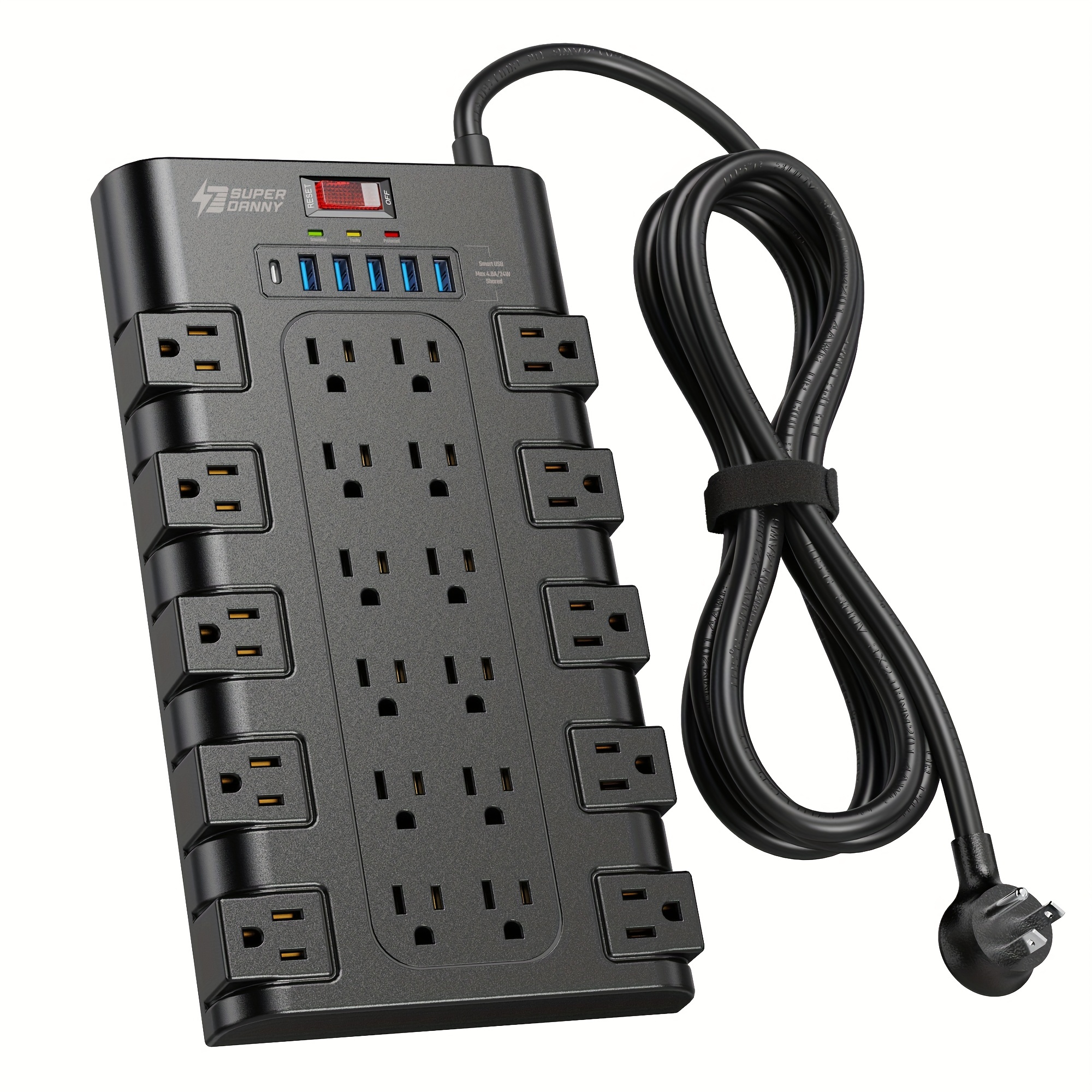 12 AC Power Strip Tower with 6 USB A, 6.5ft Cable white [Plug Type B]