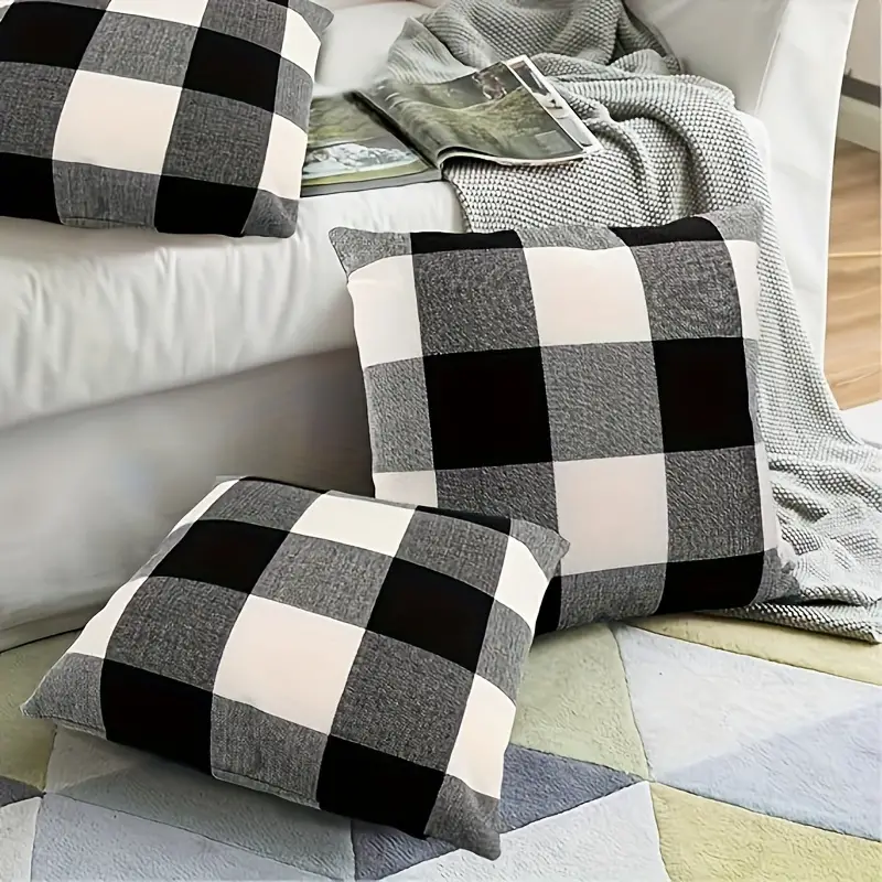 Buffalo Check Plaid Throw Pillow Covers Farmhouse Outdoor Pillow Covers  Cotton Linen Home Decor Black And White, - Temu