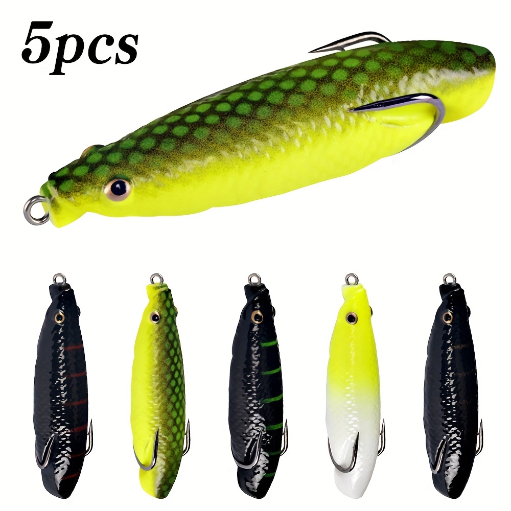 5pcs Wild Hanging Frog Lures - Soft Tube Bait with 3D Eyes and Hooks for  Topwater Fishing