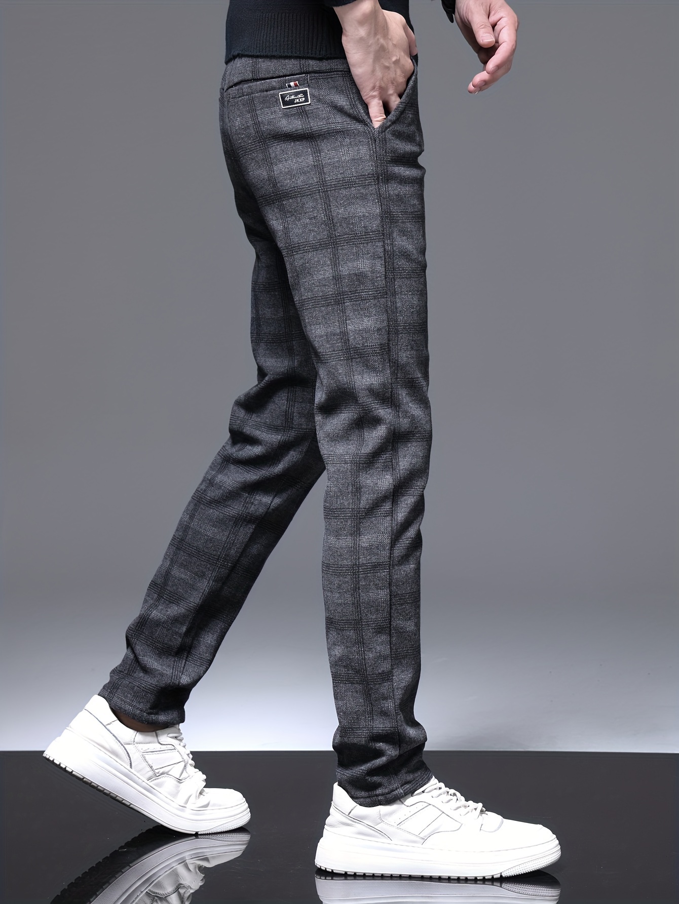 Men's Warm Fleece Retro Plaid Casual Pants Fall Winter - Temu Portugal