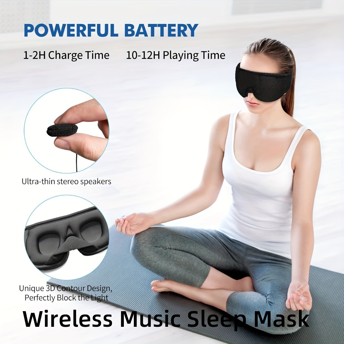 Women Men Music 3D Sleeping Eye Mask Blackout with Bluetooth Headphones Speakers