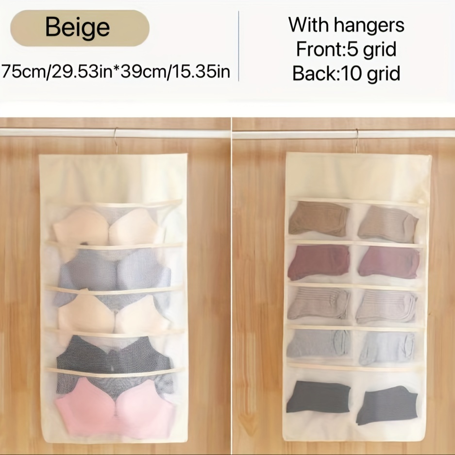 1pc hanging double side underwear bags with grids   shelf storage bags foldable storage pockets for socks bras house   household space saving organizer for bedroom closet wardrobe home dorm details 8