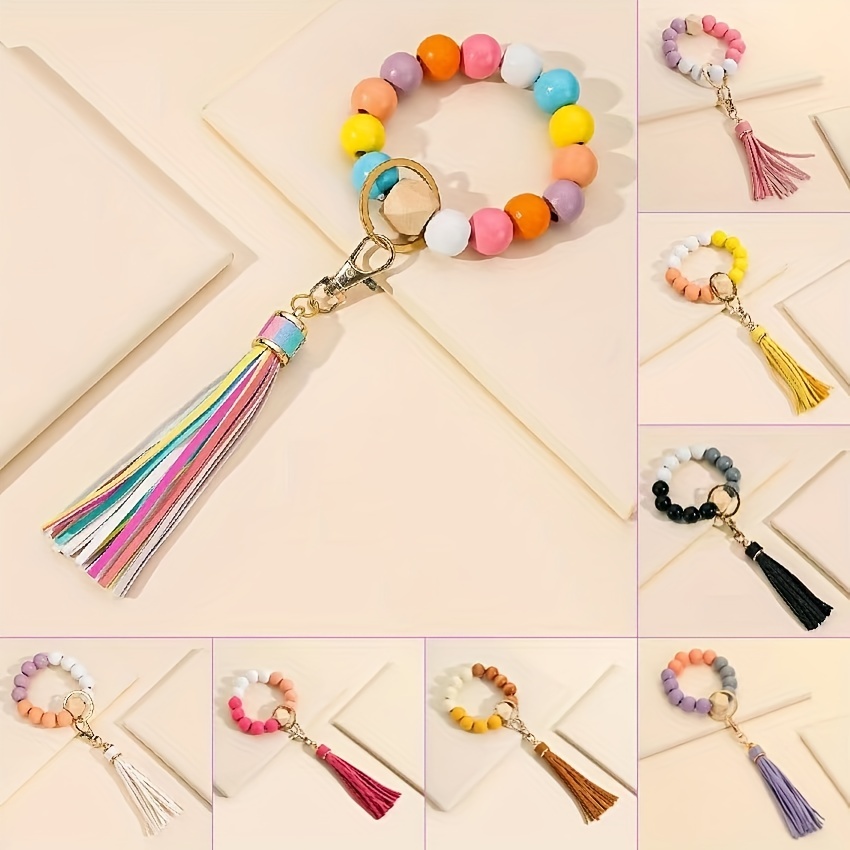 Wooden Beads Tassel Keychain