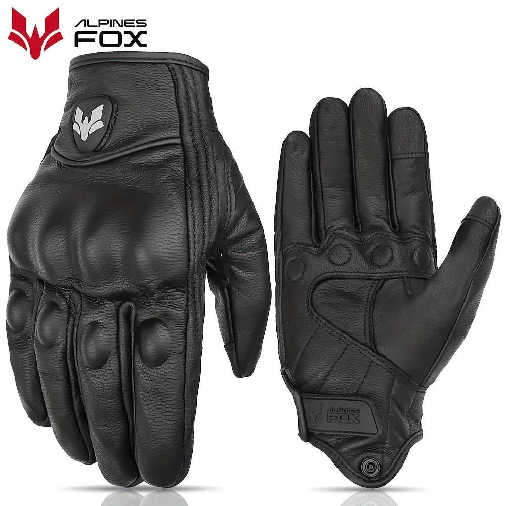 Retro Real Leather Motorcycle Gloves Men Touch Screen Full Finger
